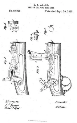 The Patent issued to Erskine Allin for the Model 1865's breechloading mechanism