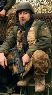 An Ukrainian soldier with his Fort-230 submachine gun