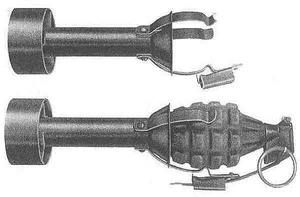 American M1A2 grenade projection adaptor, by itself and with a Mk 2 hand grenade fitted.