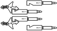 A schematic of a double barrel machine gun using a synchronizer device.