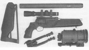 The rifle disassembled for transport.