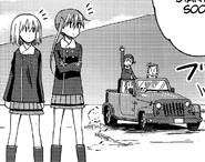 Kashiwaba using their custom jeep as a liaison vehicle for Bellwall's sensha-dō team.
