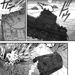 Mizuki firing on a Sherman when regrouping.