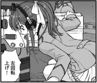 Yelling orders to her crew