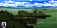 M4 Sherman, M4 Sherman VC Firefly y M4A6 Sherman presentándose para la batalla en contra la Selección Universitaria