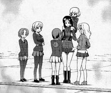 Rival School's Commanders greeting Miho during the finals.