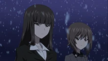 Shiho and Maho watching the Ooarai vs. Pravda match.