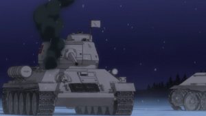 Một chiếc T34 của  bị loại và giương cờ trắng.