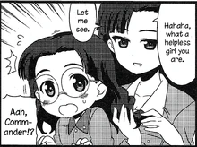 Kinuyo braiding Fukuda's hair.