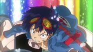 Simon rides on Lagann