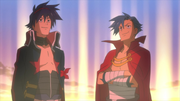 Simon, standing with his blood-brother Kamina for the last time.
