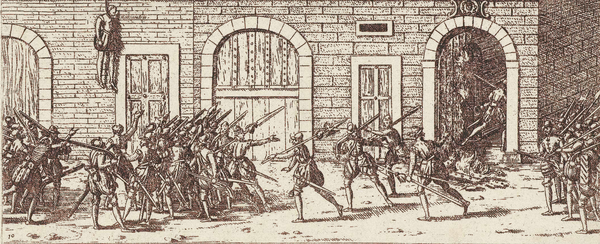 Protestants commandés par le Baron des Adrets et le  venus éliminer La Motte-Gondrin, responsables du massacre de nombreux réformés et paysans.