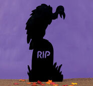 An artist's painting of a Vulture sitting on a tombstone.