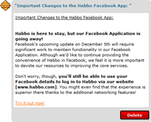Minimail about the removal of Facebook App.