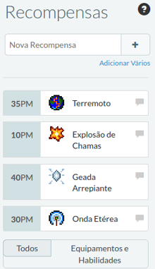 Habilidades de um Mago, incluindo dois buffs que podem ser conjurados no grupo (Terremoto e Onda Etérea).