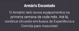 Mensagem que aparece ao passar o mouse sobre o Armário vazio.