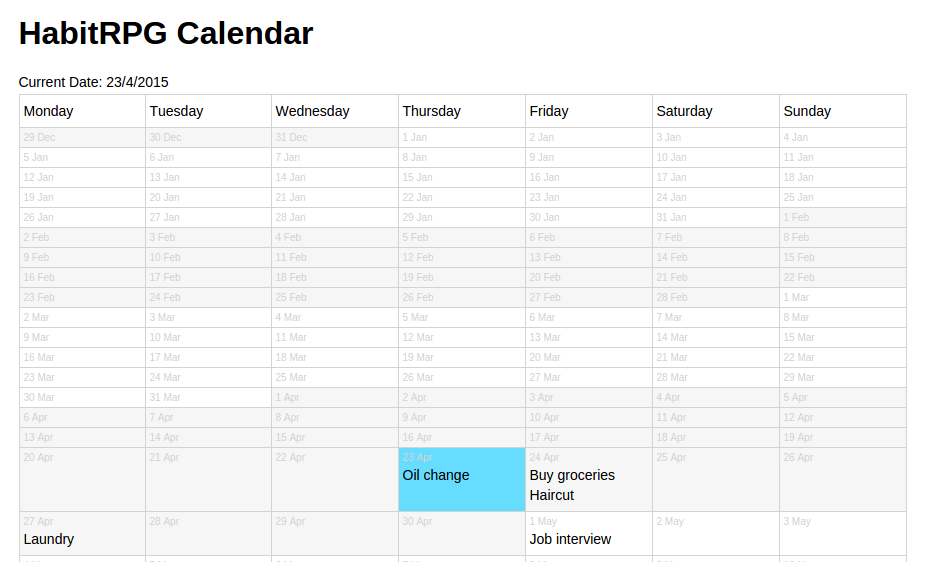 HabitRPG Calendar Habitica Wiki Fandom