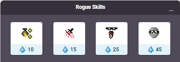 A Rogue's action drawer with all class skills unlocked.