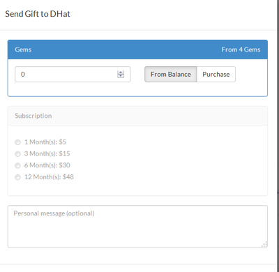 Options vous permettant d'offrir des gemmes & abonnement