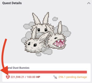 Feral Dust Bunnies with 221,598 HP.
