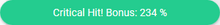 A light orange notification bubble contains a starburst icon indicating a critical hit, with the following message: Critical Hit! Bonus: 136%