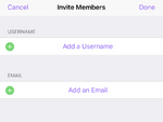 Page d'invitation de membres sur iOS