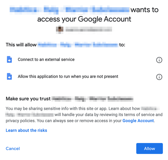 Screenshot WantsToAccessYourGoogleAccount