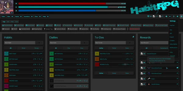 Screenshot of Dark Energy - HabitRPG, by Malachi Draven
