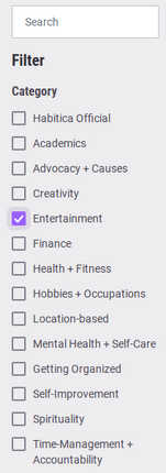 The left column can be used to sort challenges by type and keyword.