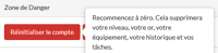 Le bouton de Réinitialisation dans la Zone de Danger