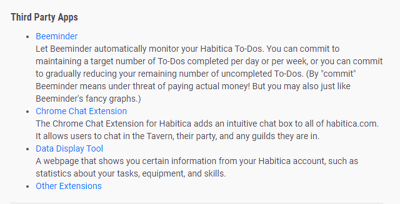 The third-party applications listed on the API page.