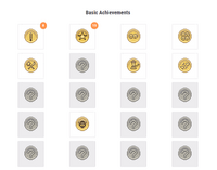 网页端角色信息页面上的成就徽章；向下滚动将显示更多内容。
