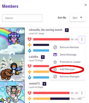 A member list of a group and a highlighted circle around the "Add Member" option are shown.
