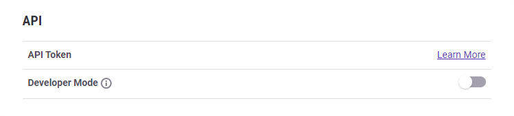 API Token "Learn more"