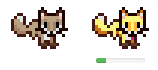 A desert fox with no food bar below is shown next to a golden fox with a partially filled food bar.