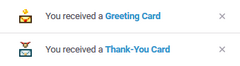 Notifications in the notifications panel for greeting cards and thank you cards.