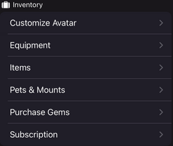 App iOS sections inventory