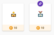 Icons in the shop for pinned and unpinned items. The pinned item has a purple pin icon in its top center.