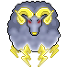 A grey ram with lightning bolts for legs