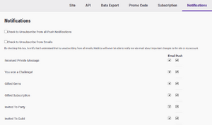 A screenshot of the notification settings on the website.