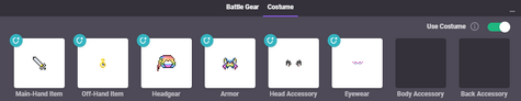 A player's costume tab.