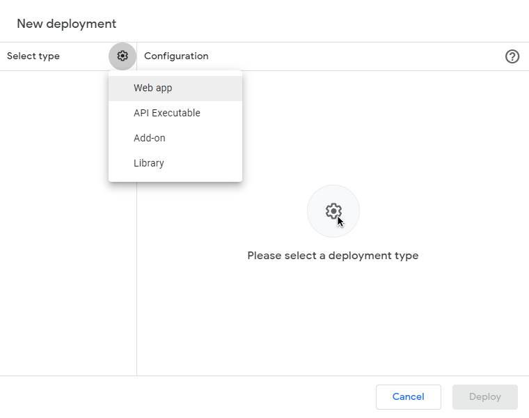Select "Web App" as type