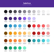 Habitica's official color palette, including hex color codes. Comrades are welcome to use any except the Purple colors.