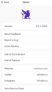 "About" screen on the iOS app