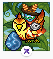 A Habitica character rides a Fire Parrot Mount. They are in front of a large beanstalk.