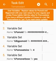 User variables in Tomatostart task