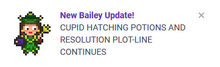 Um item do painel de notificação para uma notícia de Bailey. Bailey fica à esquerda, com o título da notícia à direita.