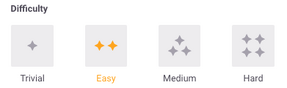Four difficulty options from left to right: Trivial, Easy, Medium, Difficult.