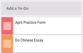 Two to do's, which are red and orange, below the quick add text box at the top of the to do column