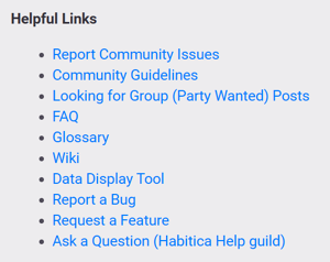 The list of resources provided in the Tavern.